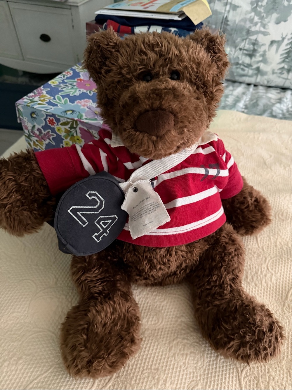 American Eagle Outfitters Brown Teddy with Red & White Stripe Polo